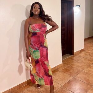 MISS LOLA Vacay Muse Green Print Dress